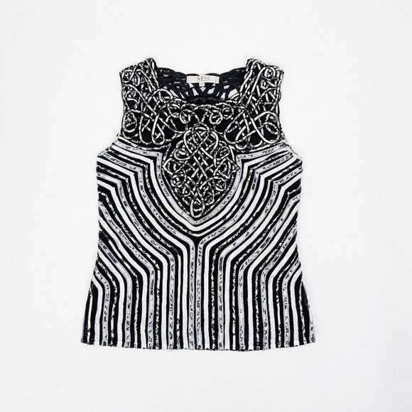 Y2K Cut-out Camisole Tank Sleeveless Abstract Mesh Ribbed Fitted Tight Stripes - Picture 1 of 7
